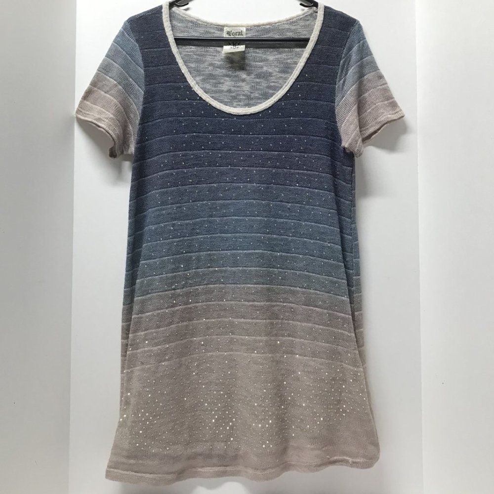 Vocal Rhinestone Embellished Knit Short Sleeve Tunic